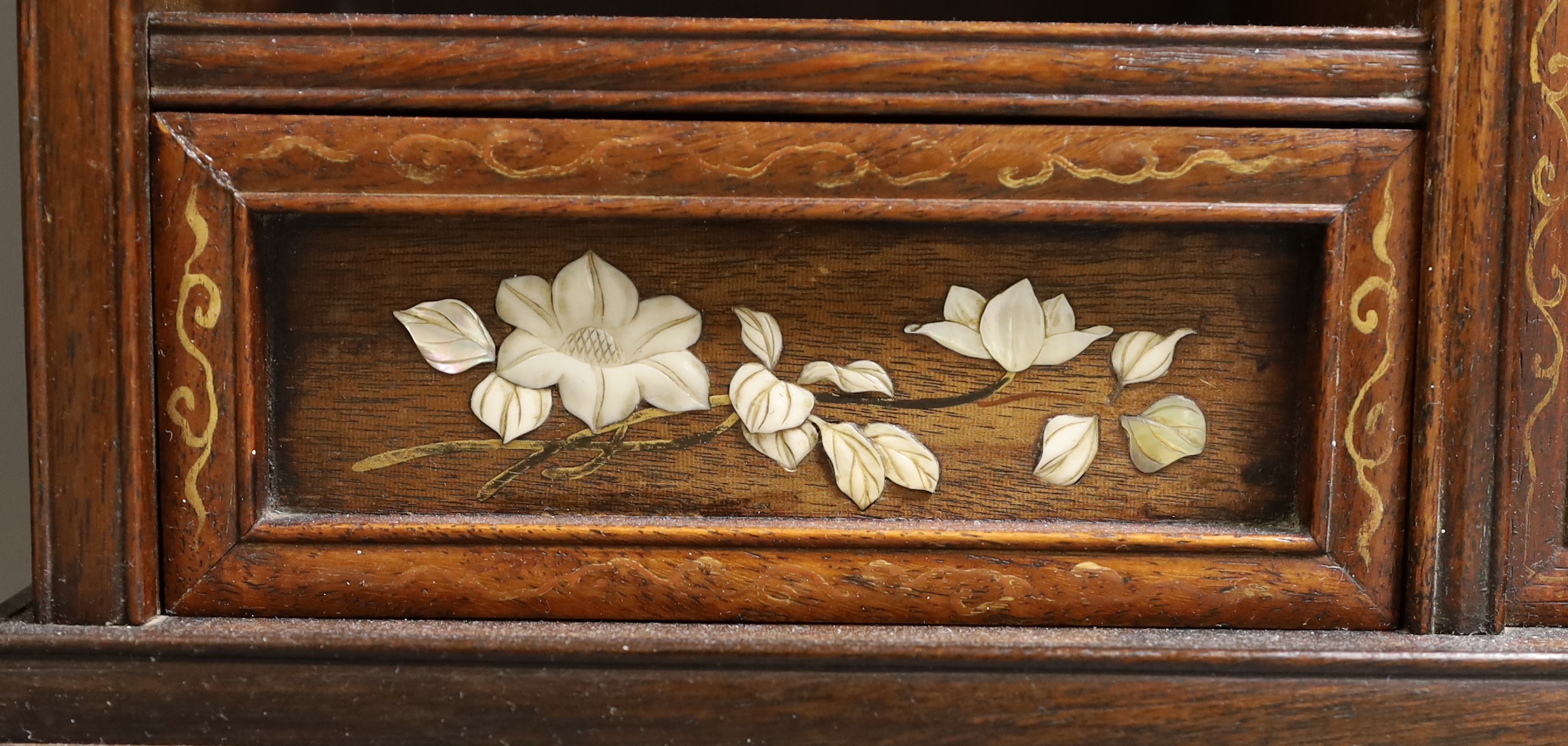 A Japanese hardwood and Shibayma decorated table cabinet, Meiji period, 56cm